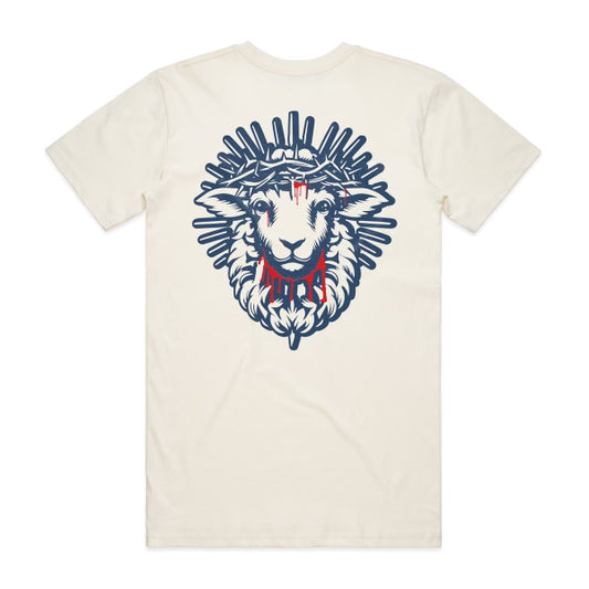 The Blood of the Lamb - Cream/Dodger blue tee